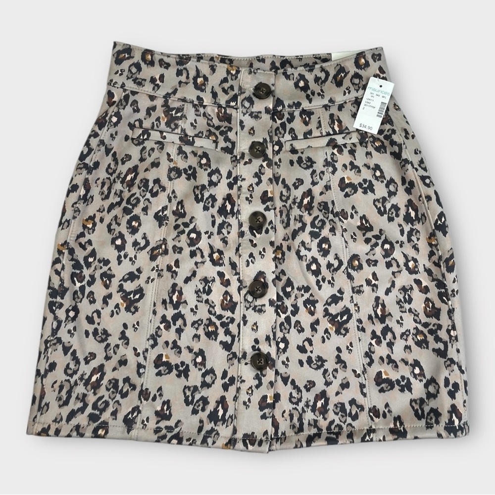 Maurices Leopard Print Button Front‎ Mini Skirt Tan Brown Black Size 2 NWT